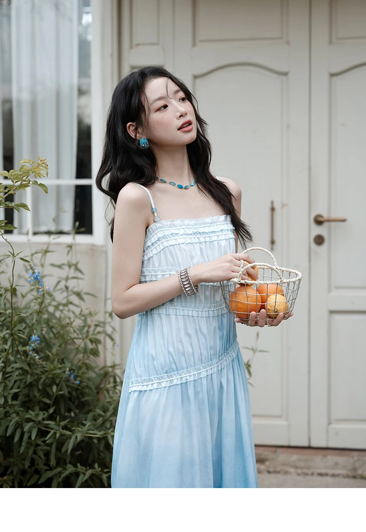 MISHOW Female Fashion Gradient Strap Dress 2025 Summer Sleeveless Black Fungal Edge Sashes Women's Vacation Dresses MXE34L2242