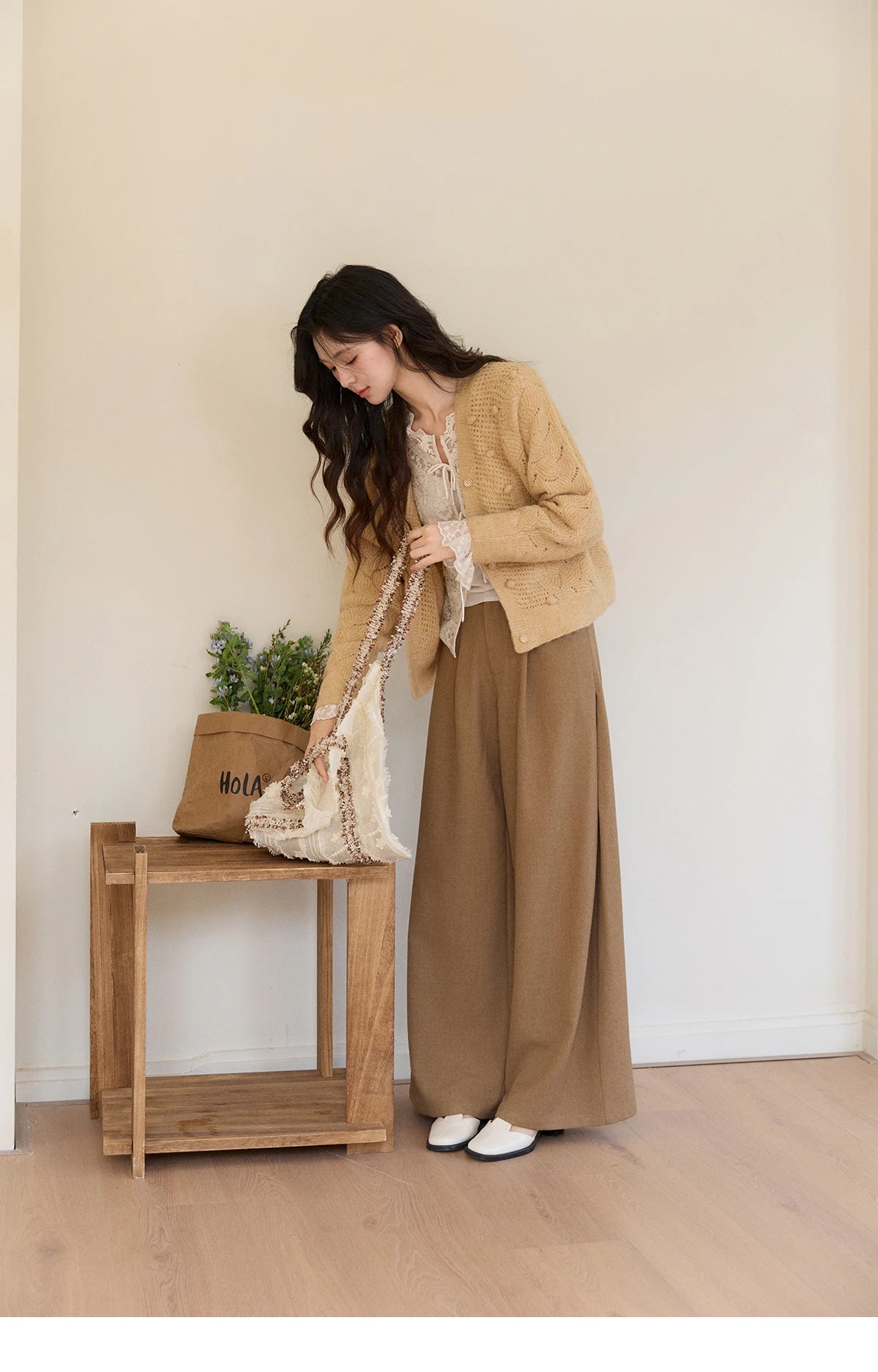 MISHOW Women's Solid Hollow-out Knit Thin Cardigan 2026 Spring V-Neck Bobble Knit tops Casual Loose Knitted Sweater MXF108Z1020