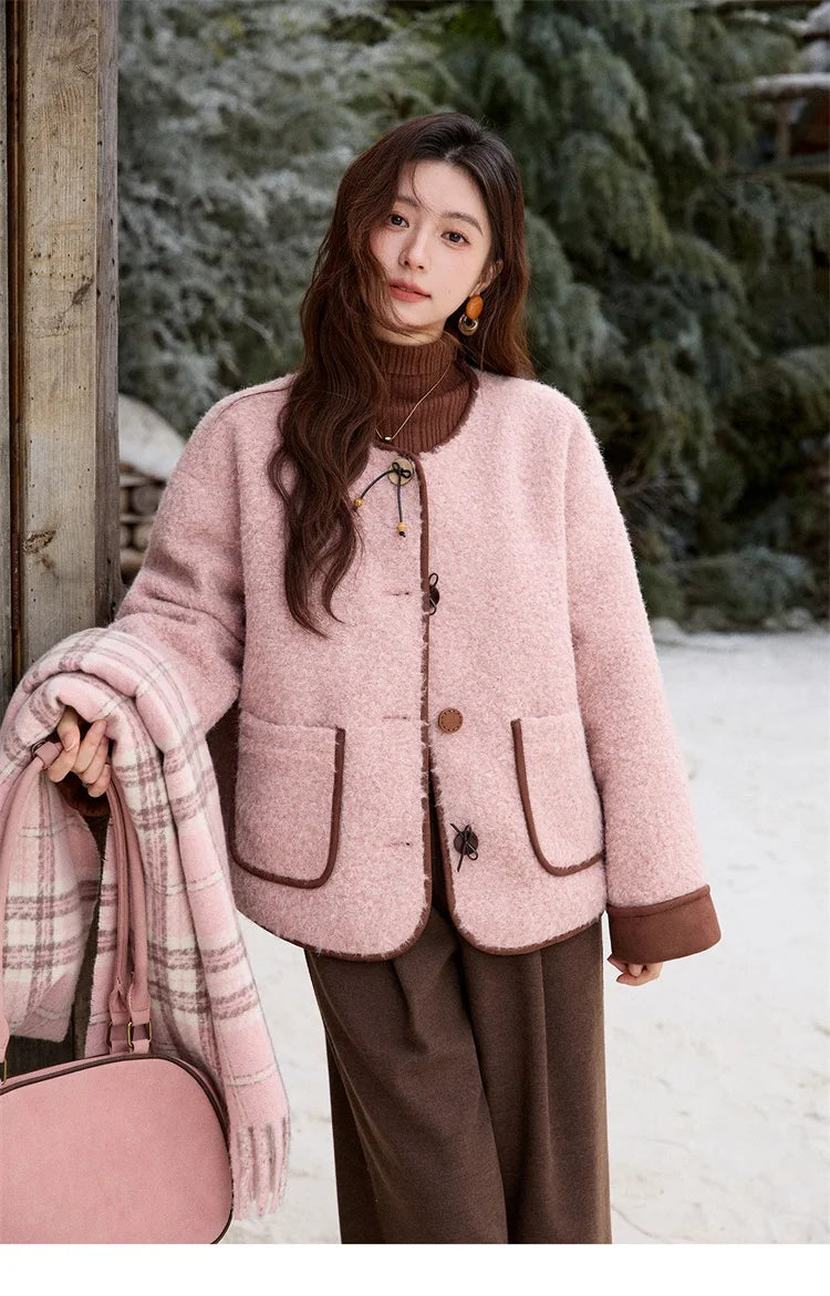 MISHOW Cotton Padded Warm Jacket Women 2025 Thickened Fur O-neck Coat Fold Over Contrasting Cuffs Windproof Outerwear MXE92W0986