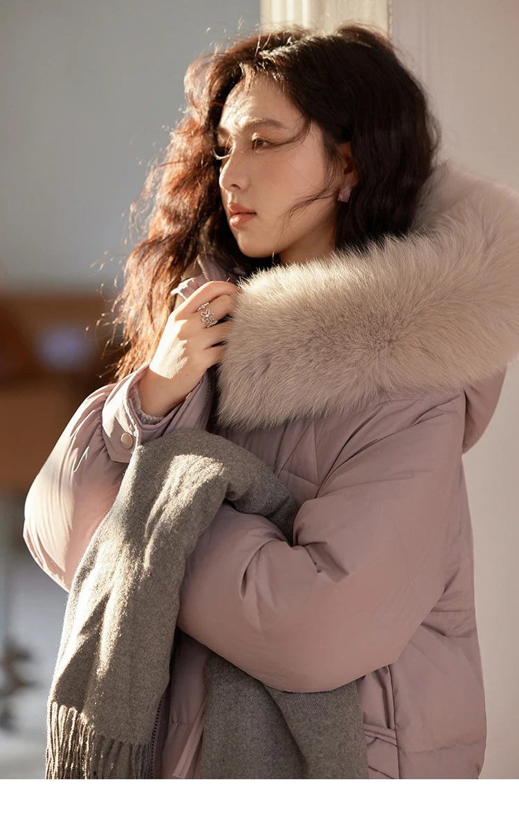 MISHOW Long Hooded Down Coats Fox Fur Collar Bread Jacket Duck Down Quilt Clothing 2024 Winter Women Thickened Coat MXD56Y0054