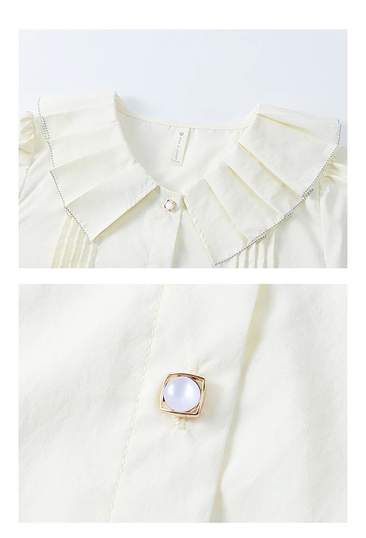 MISHOW French Tucker Pleats Doll Neck Shirt for Women 2025 Spring Straight Shirt Ruffled O Neck Shirts Office Lady MXE12C0401