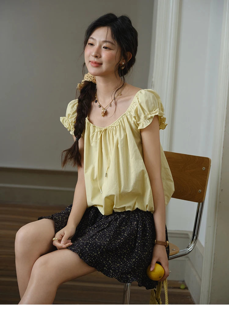 MISHOW 100% Cotton Blouse for Women 2025 Summer New Fashion Puff Sleeve Casual Commute Lace Up Top Ladies Clothing MXE37X1893