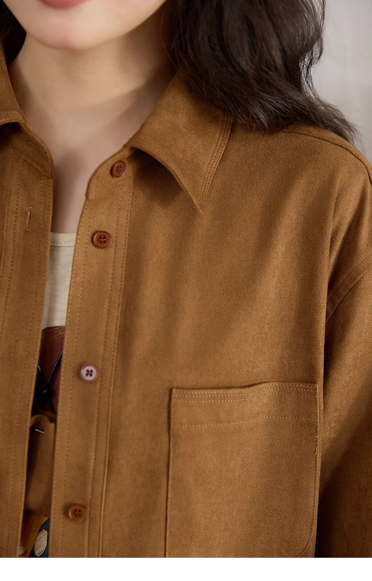 MISHOW Autumn Women's Jacket Retro Turn Down Collar Short Jacket Dropped Patch Pocket Casual Outerwear with Pendant MXE45C2413