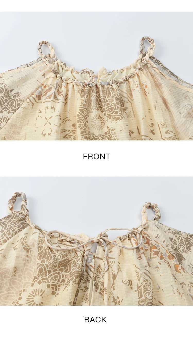 MISHOW Women's Two Piece Set 2025 Summer New Casual Bohemian Print Top Beaded Tassel Drawstring Pocket Shorts Set MXE39T0723