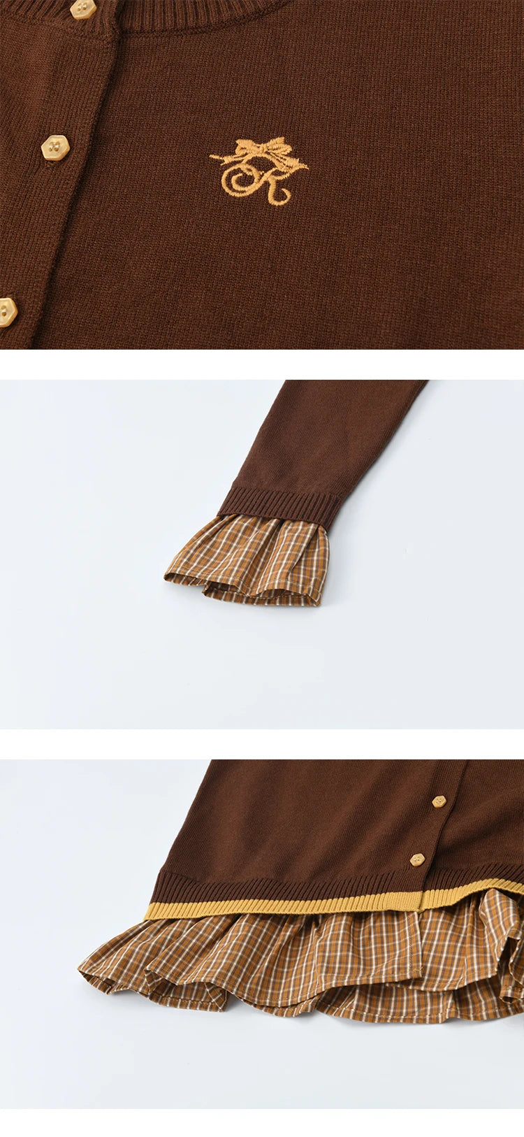 MISHOW Fake Two Knitted Sweaters Autumn Retro Color Contrasting Bow Embroidered Sweater Hemp Cuff Splicing Plaid Top MXE46Z2495