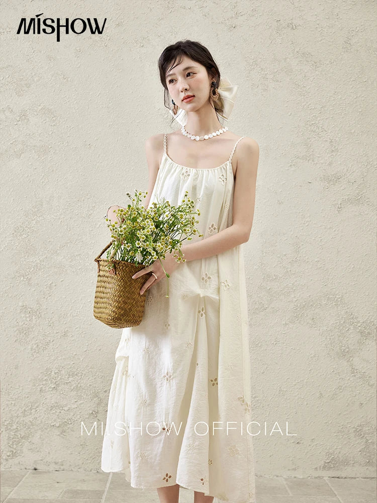 MISHOW Elegant Summer Camisole Dress Women 2025 New Sleeveless Hollow Embroidery Slim Dresses Female Fashion Romantic MXE15L2142