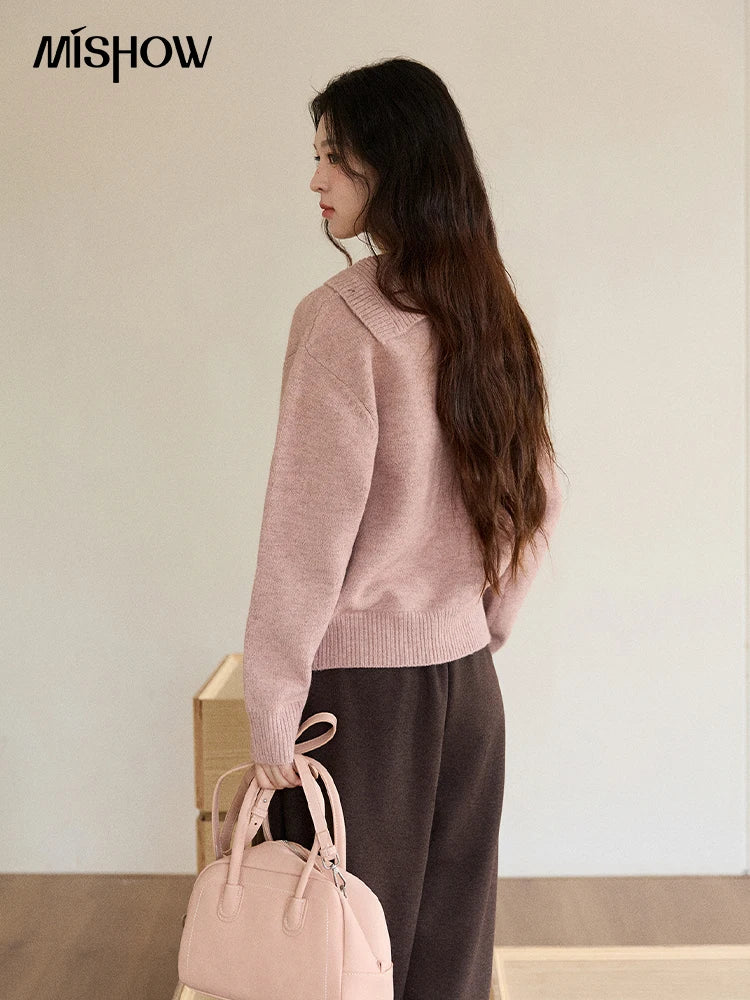 MISHOW Plant Jacquard Sweater for Woman 2025 Winter French Style Casual Turtleneck Design Knitted Pullover Tops Woman MXE86Z2658