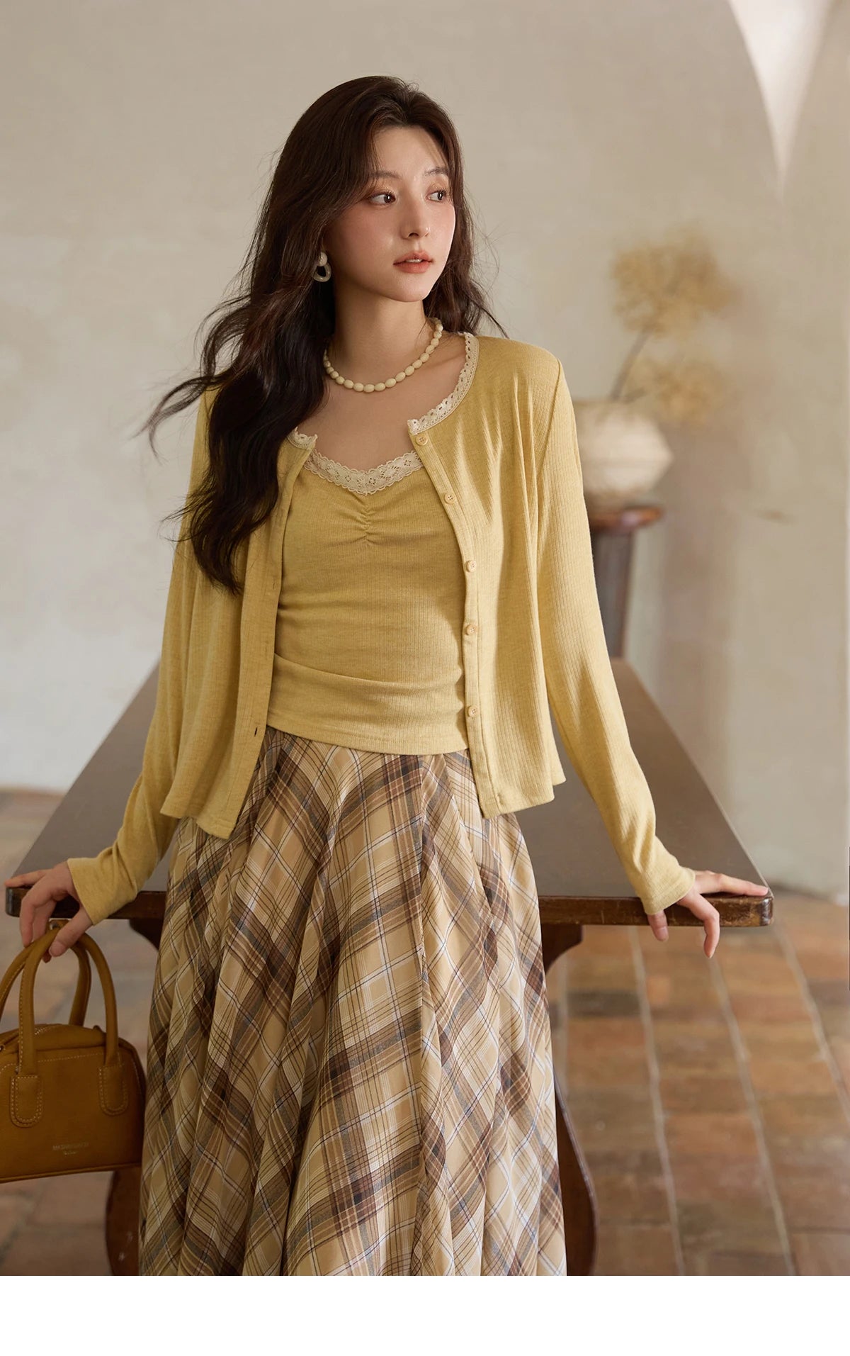 MISHOW Coffee Plaid Skirt 2025 Autumn Asymmetrical Hem Skirts Female Retro Side Zipper Commuting A-line Midi Skirt MXE42B2377