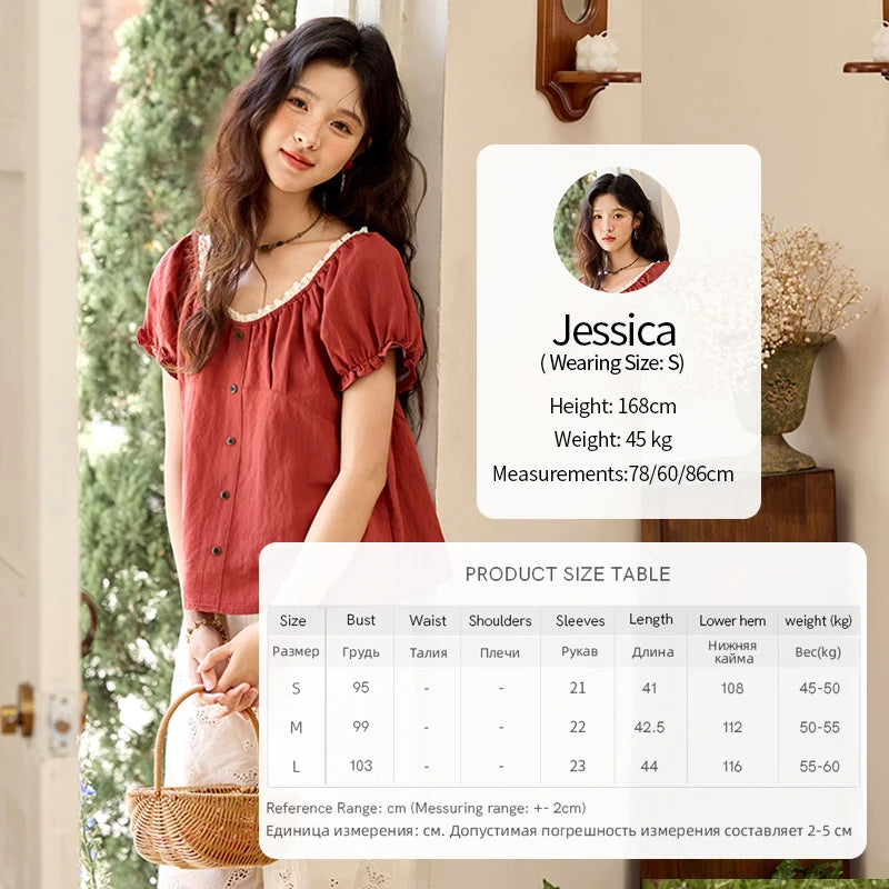 MISHOW French Summer Shirts for Women 2025 Short Puff Sleeve Lace Colla Slimming Blouses Female Sweet Fashion New MXE35X1827