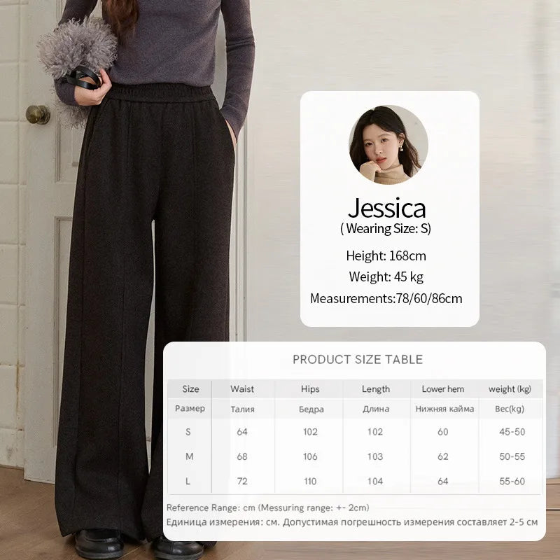 MISHOW High Waist Wide Leg Pants for Women 2025 Winter Casual Loose Thick Fleece Warm Knit Pants Straight Trousers MXE92K1127