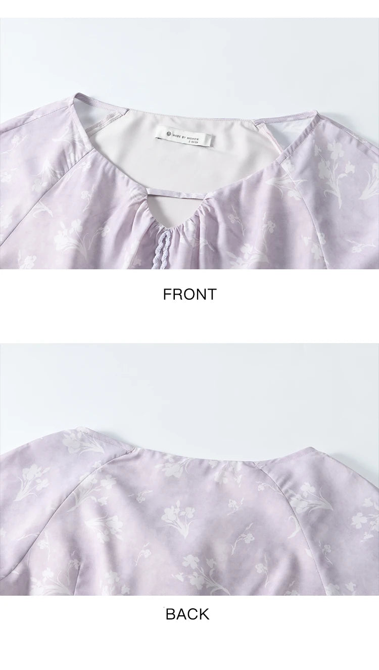 MISHOW Iris Chiffon Dress for Women Spring 2025 Waist Slim Black Fungus Edge Straps Dresses Purple Floral Fairy Dress MXE13L2095