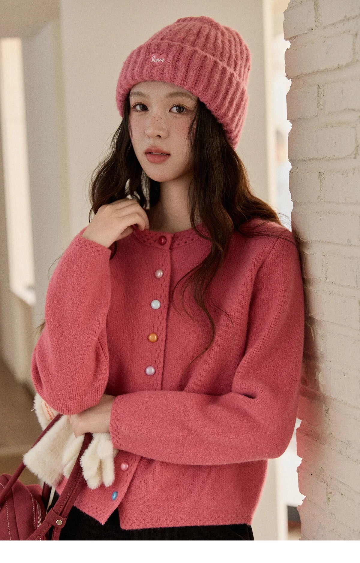 MISHOW Women's Cardigan 2025 Slim Fit Hollow Out Round Neck Rainbow Button Sweater French Style Solid Warm Knitwear MXE90Z2796