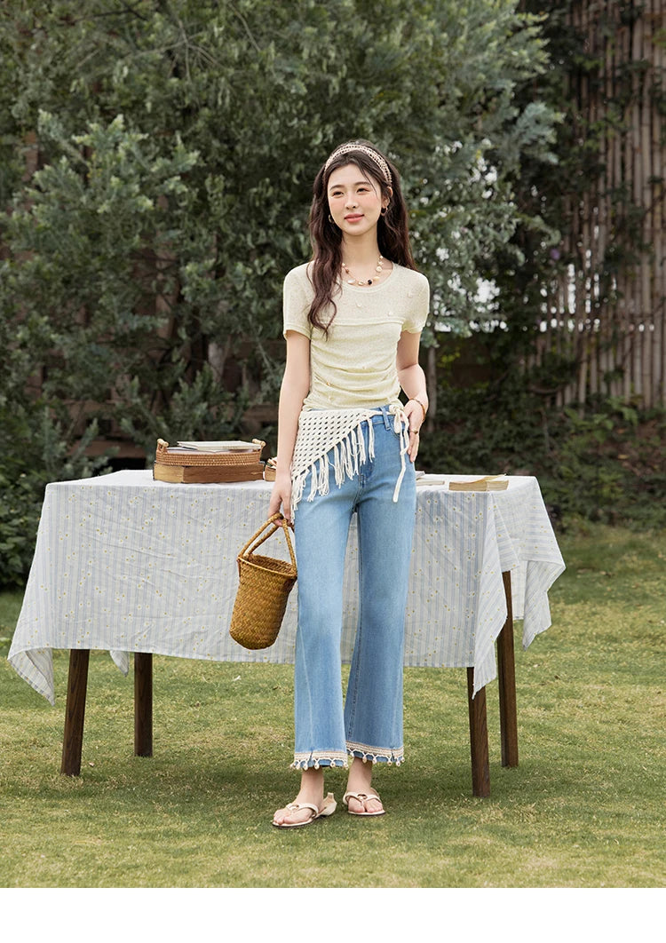 MISHOW Solid Office Lady Summer Shirts for Women 2025 New Short Sleeve Round Neck Knitted T-shirt Female Fashion Slim MXE32Z1232