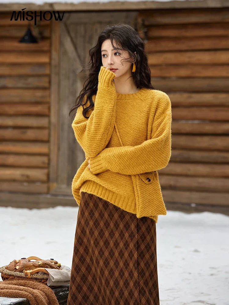 MISHOW Knitted Sweater Daily Leisure Versatile Pullovers Match Bag Oversized Sweater Women Soft Warm Office Lady MXD57Z1083