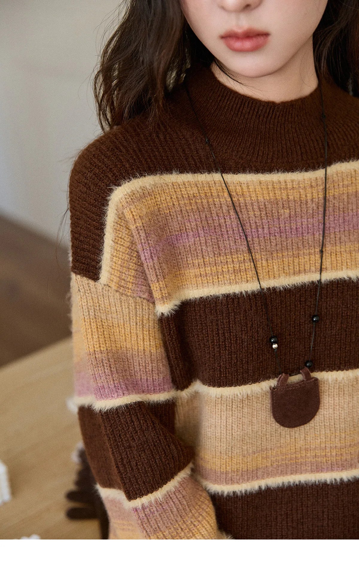 MISHOW Women's French Striped Gradient Sweater 2025 Winter Faux Mink Fleece Sweater Thick Casual Warm Knitted Top MXE94Z2891