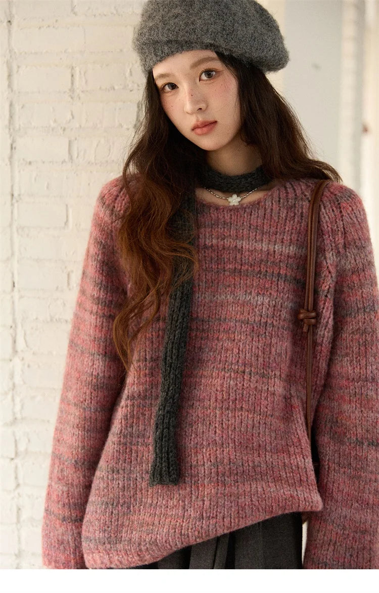 MISHOW Women's Blue Sweater 2025 Winter Fashion Loose Crew Neck Long Sleeve Pullover Pullovers Soft Versatile Top MXE86Z2733