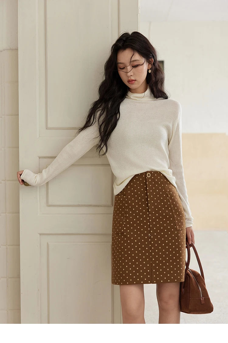 MISHOW French Polka Dot Skirt Women 2024 Winter American Retro High Waist A-line Skirt Symmetrical Side Pockets Skirt MXD34B0576