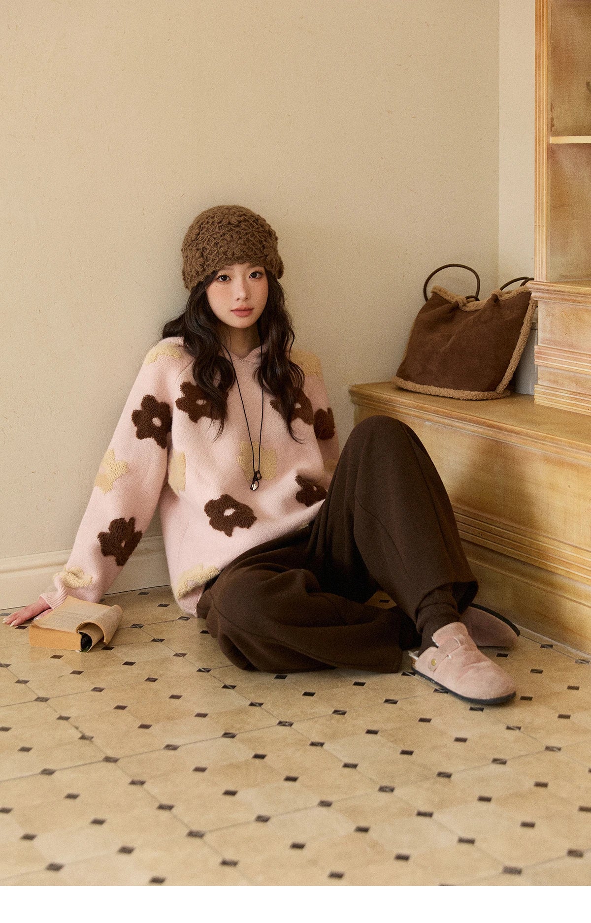 MISHOW Women's Floral Hooded Thick Sweater 2025 Loose Comfortable Pink 3D Jacquard Casual Long-Sleeved Pullovers MXE90Z2786