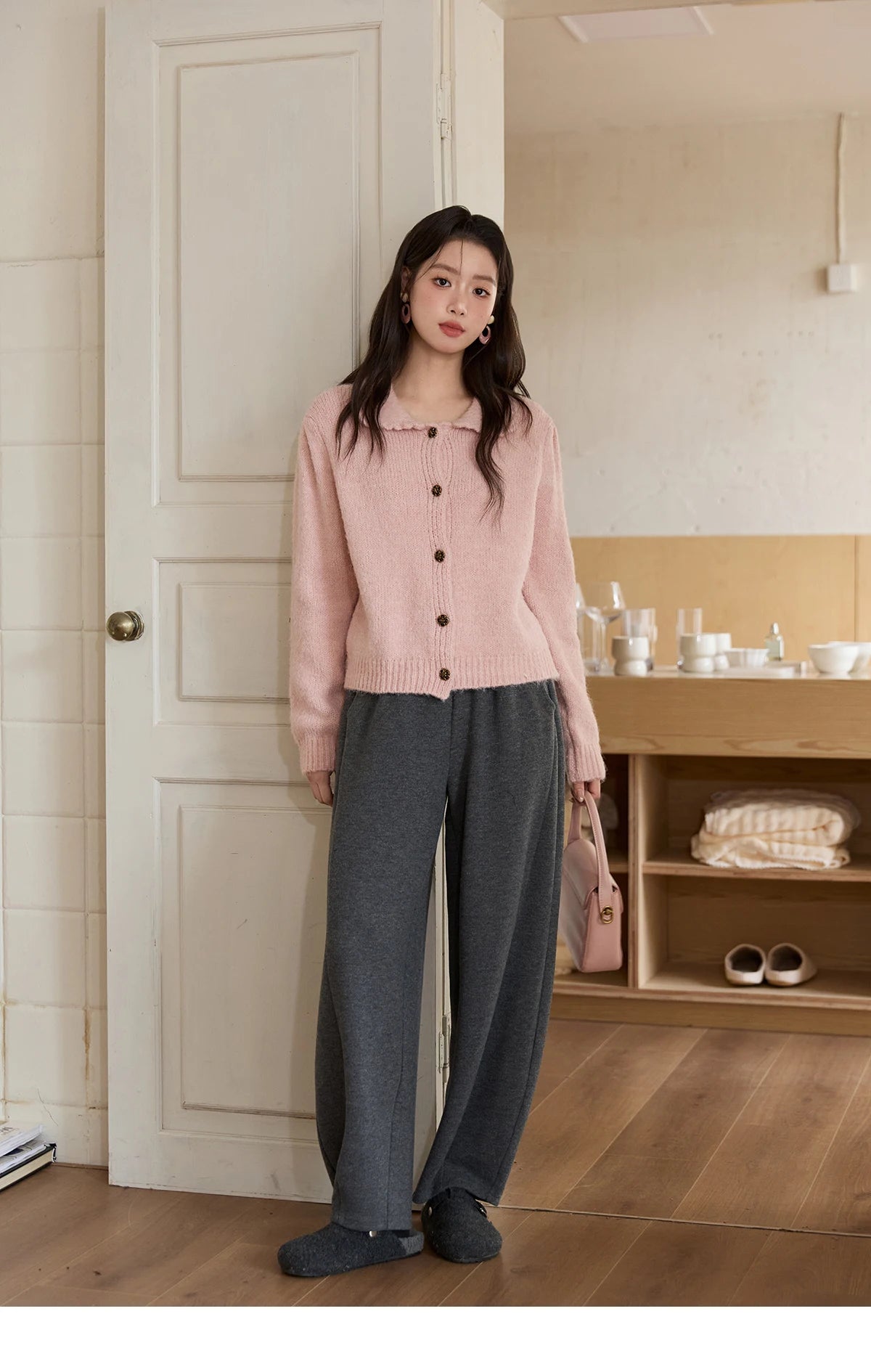 MISHOW Pink French Cardigan Women 2025 Autumn Winter New Sweet Turn-down Collar Single-breasted Loose Knit Sweater MXE48Z2569