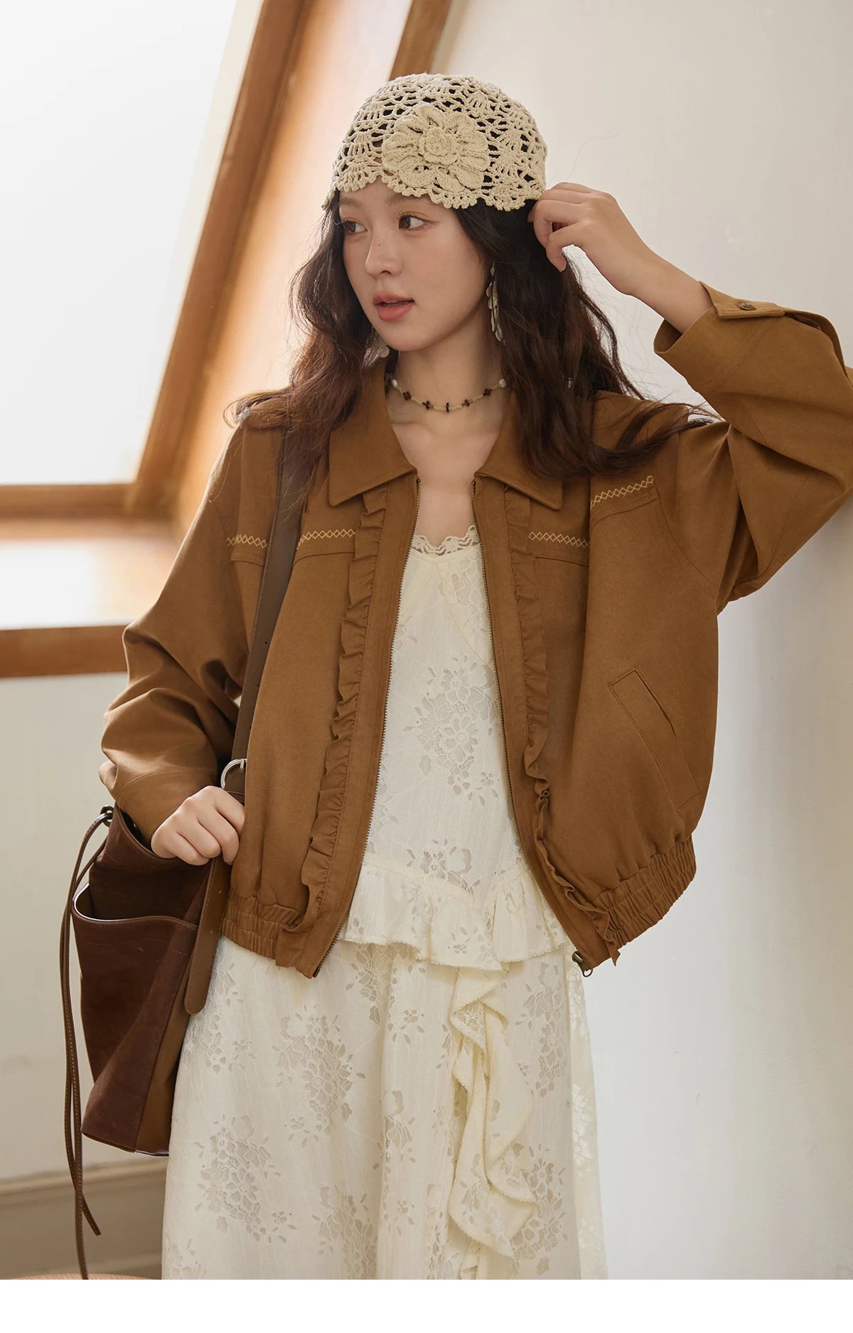 MISHOW Bohemian Apricot Lace Camisole Inner Dress Autumn Irregular Ruffle Tassel Hem Dresses Front Side Fork Dress MXE43L2449