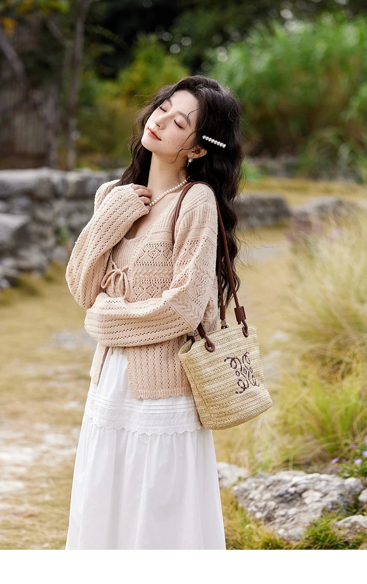 MISHOW French Retro Hollow Lace Skirt for Women Spring 2025 Elegnat 100 Cotton A-line Skirt High Waist Sweet Skirts MXE12B0643