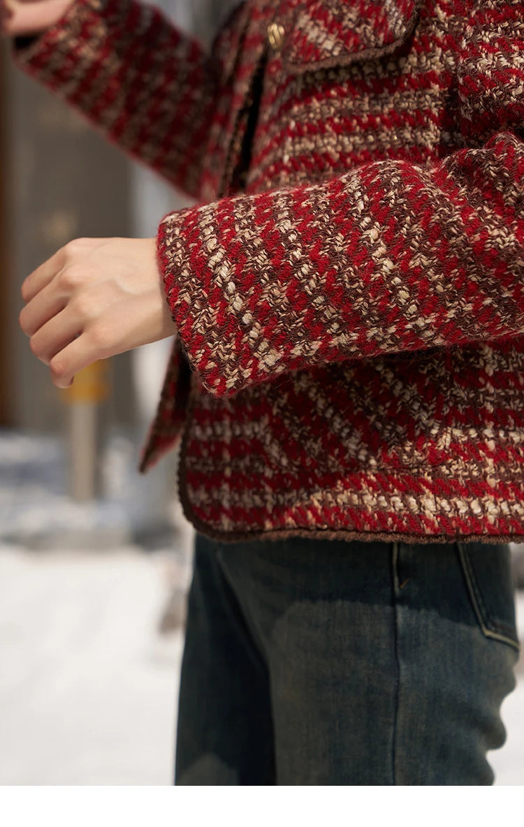 MISHOW Tweed Jacket for Women Luxury 2025 Winter Wool Blend Thick Coat High Quality Fashion Crew Neck Outerwear Top MXC57Y0021