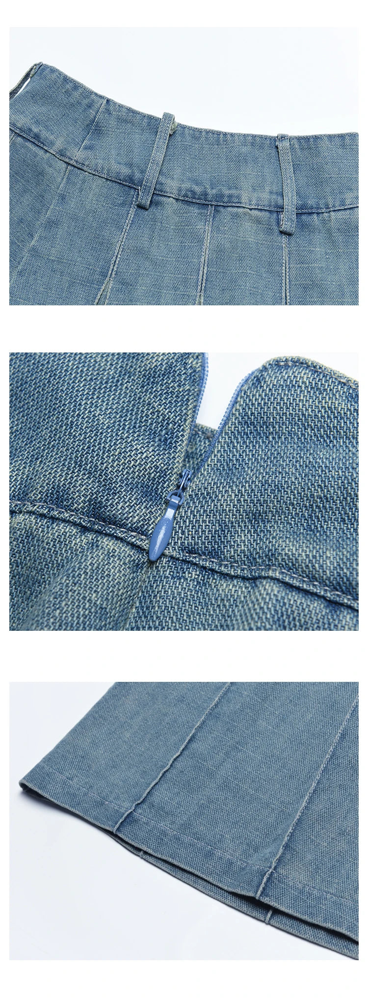 MISHOW Chinese Water Droplet Hollowed Stand Collar Vest Pleated Denim Skirt Separately Summer Retro Denim Collection MXD21X1465