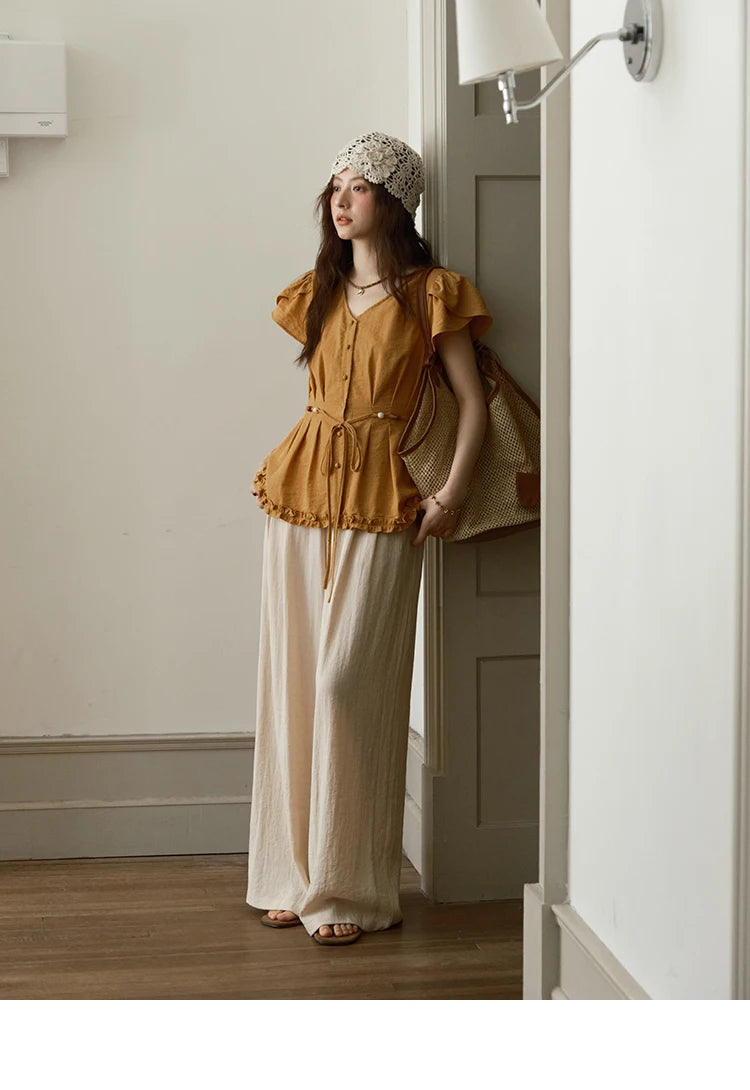 MISHOW Women Casual Wide Leg Pants 2025 Summer Button Pocket Versatile High Waist Slim Straight Pants Female Clothing MXE39K0962