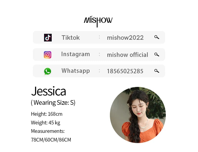 MISHOW 100 Cotton Orange Embroidered French Dress Women 2024 Summer V Neck Mid Length Dress Solid Loose A-line Dress MXD29L1931