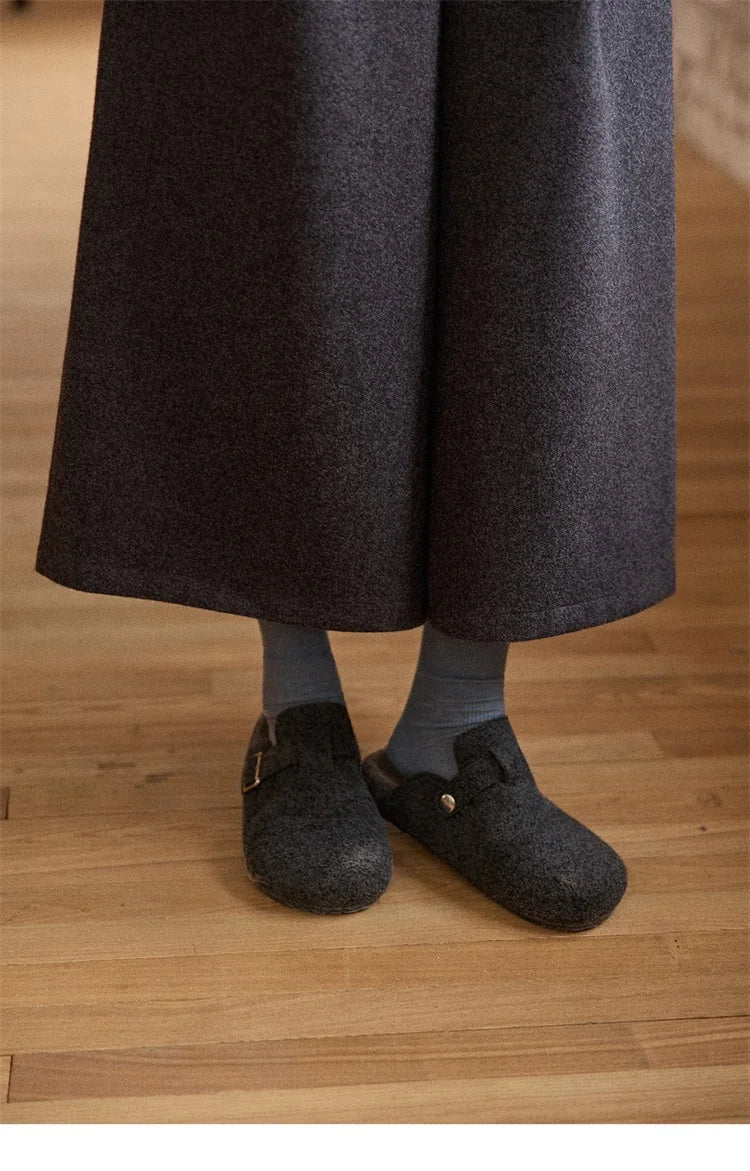 MISHOW Women's Pants 2025 Fashion Gray Wool Wide-leg Pants High-waisted Cropped Retro Style Commuting Pants Warm MXE90K1128