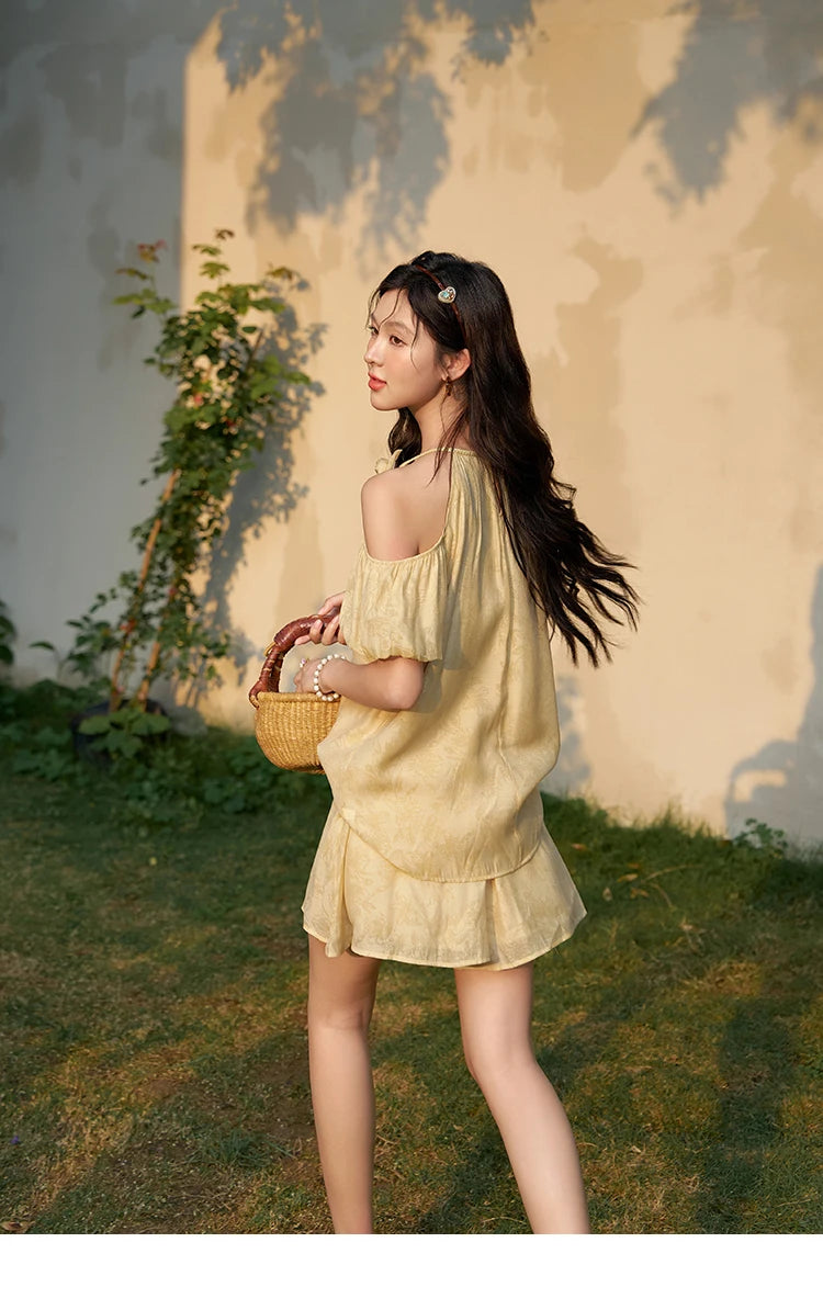 MISHOW Off Shoulder Sling Top Wide Leg Comfortable Casual Shorts Separately 2024 Summer Temperament Sweet Matching MXD24X1523