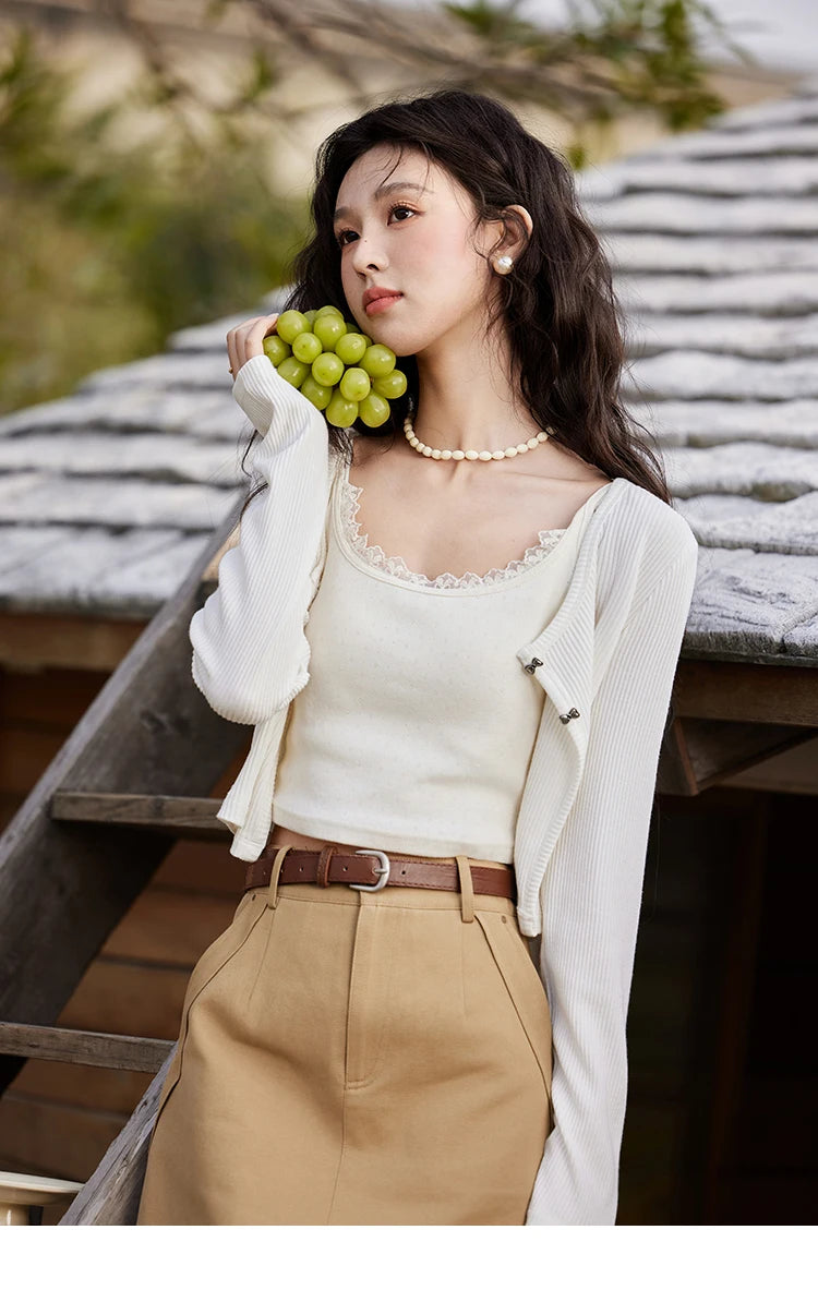 MISHOW Women's Butterfly Button Knitted Cardigan Spring 2025 Slim Fit Versatile Sweater Round Neck Sweet Solid Tops MXE11Z1104