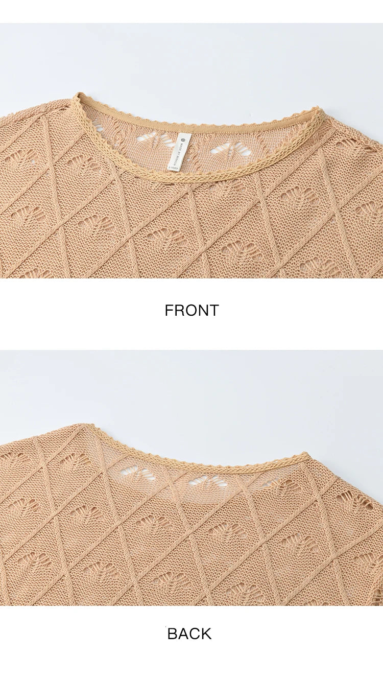 MISHOW Women's Diamond Patterned Knitted Top 2025 Autumn Bohemian Hollowed Out Thin Top Scoop Neck Knitted Sweaters MXE42Z1332