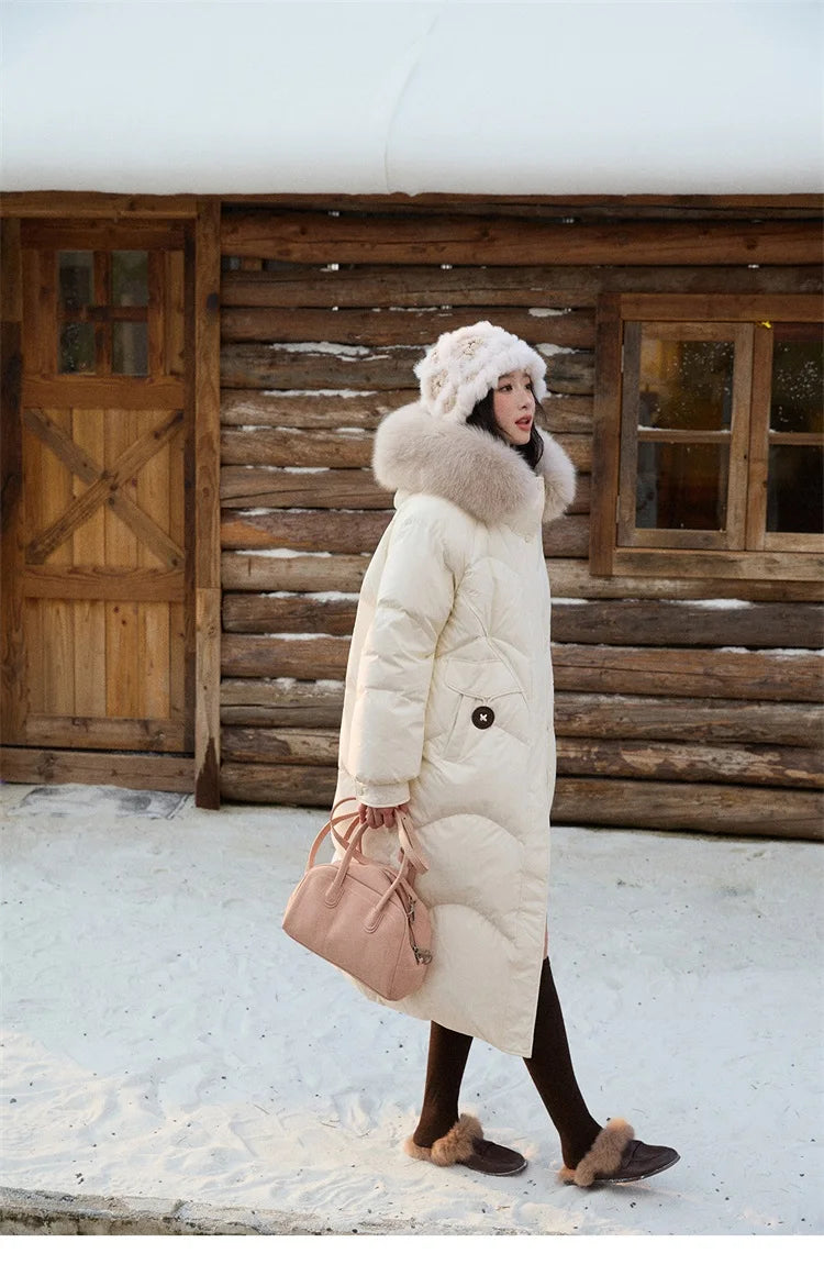 MISHOW Fox Fur Collar Down Jacket for Women 2025 Winter Fashion 90% White Duck Down Thickened Coat Warm Long Coat MXE51Y0082