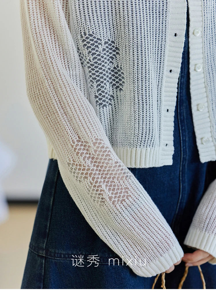 MISHOW Denim Camisole Dress Hollowed Out Cardigan Separately Spring Knitted Cardigan Lace Edge Waist Dress(Not A Set) MXE13L2094