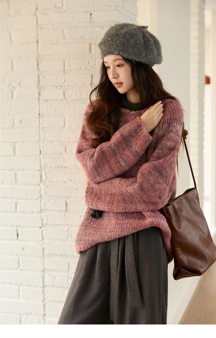 MISHOW Women's Blue Sweater 2025 Winter Fashion Loose Crew Neck Long Sleeve Pullover Pullovers Soft Versatile Top MXE86Z2733