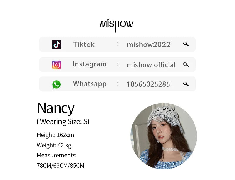 MISHOW Plaid Print Puff Sleeve Top for Women 2025 Summer Slim Square Neck Lace Up Asymmetrical Blouse Ladies Clothing MXE39X1930