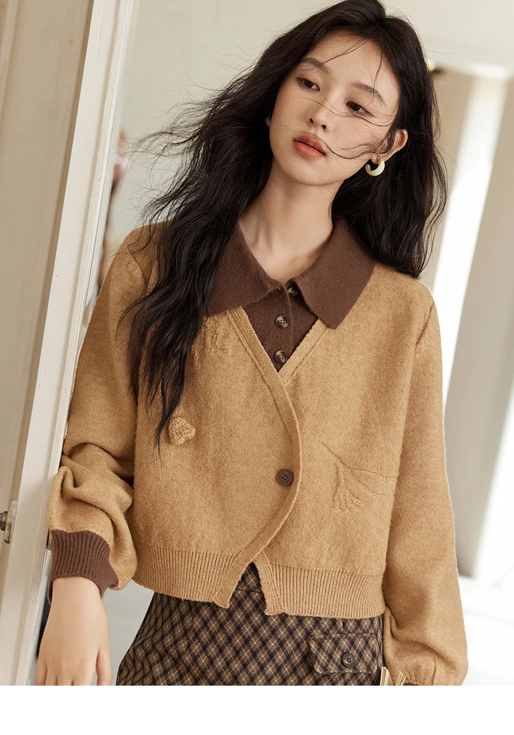 MISHOW Fake Two-piece Sweater Women French Retro Splicing Top 2024 Fall Winter New Korean Design Thin Knitwear MXD46Z0804