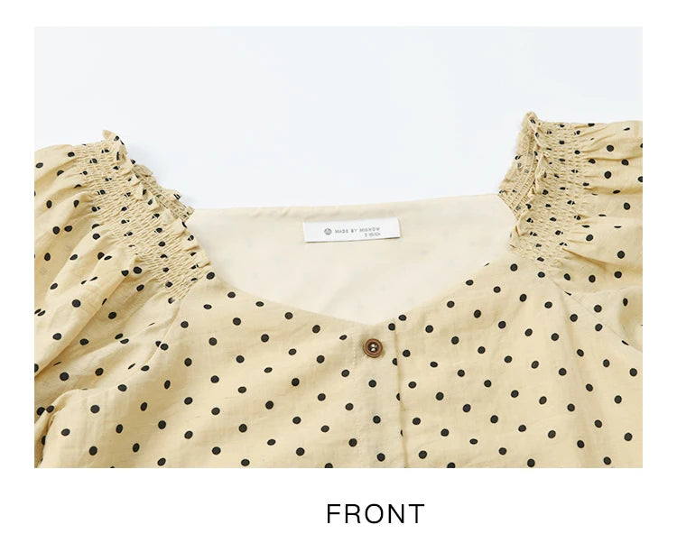 MISHOW Women's Polka Dot Puff Sleeve Blouse 2025 Summer New Ladies Button Retro Sweet V-neck Top Women's Clothing MXE37X1859