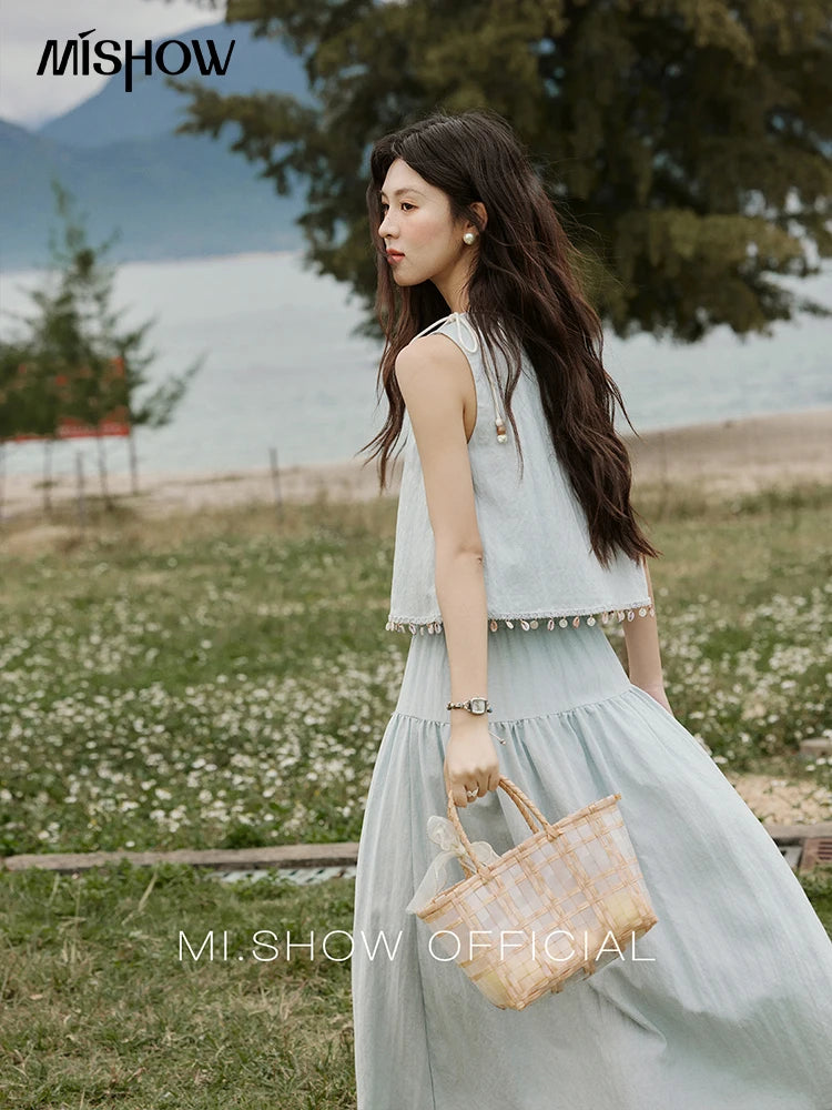 MISHOW Casual Vest Skirt Sets for Women Summer 2025 Sleeveless Round Neck Vests Solid Midi Skirts Female Fashion MXE33T0526