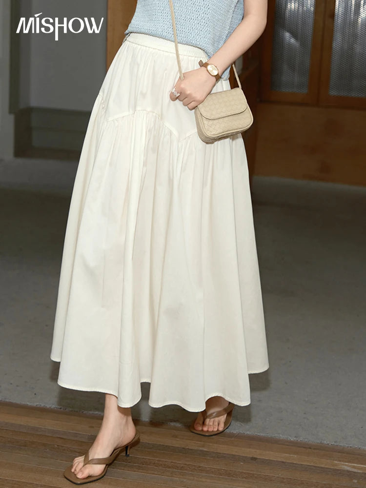 MISHOW Female Fashion A-line Skirt 2025 Summer Ladies Solid High Waist Slim Elastic Waist Half Skirt Women's Clothing MXE37B0749