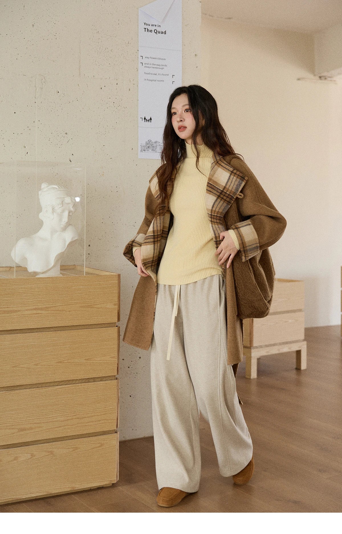 MISHOW Plaid Double-faced Wool Coat Women 2025 Winter Retro Lapel Single Buckle Loose Mid-length Coat Woman Clothes MXE89W0898