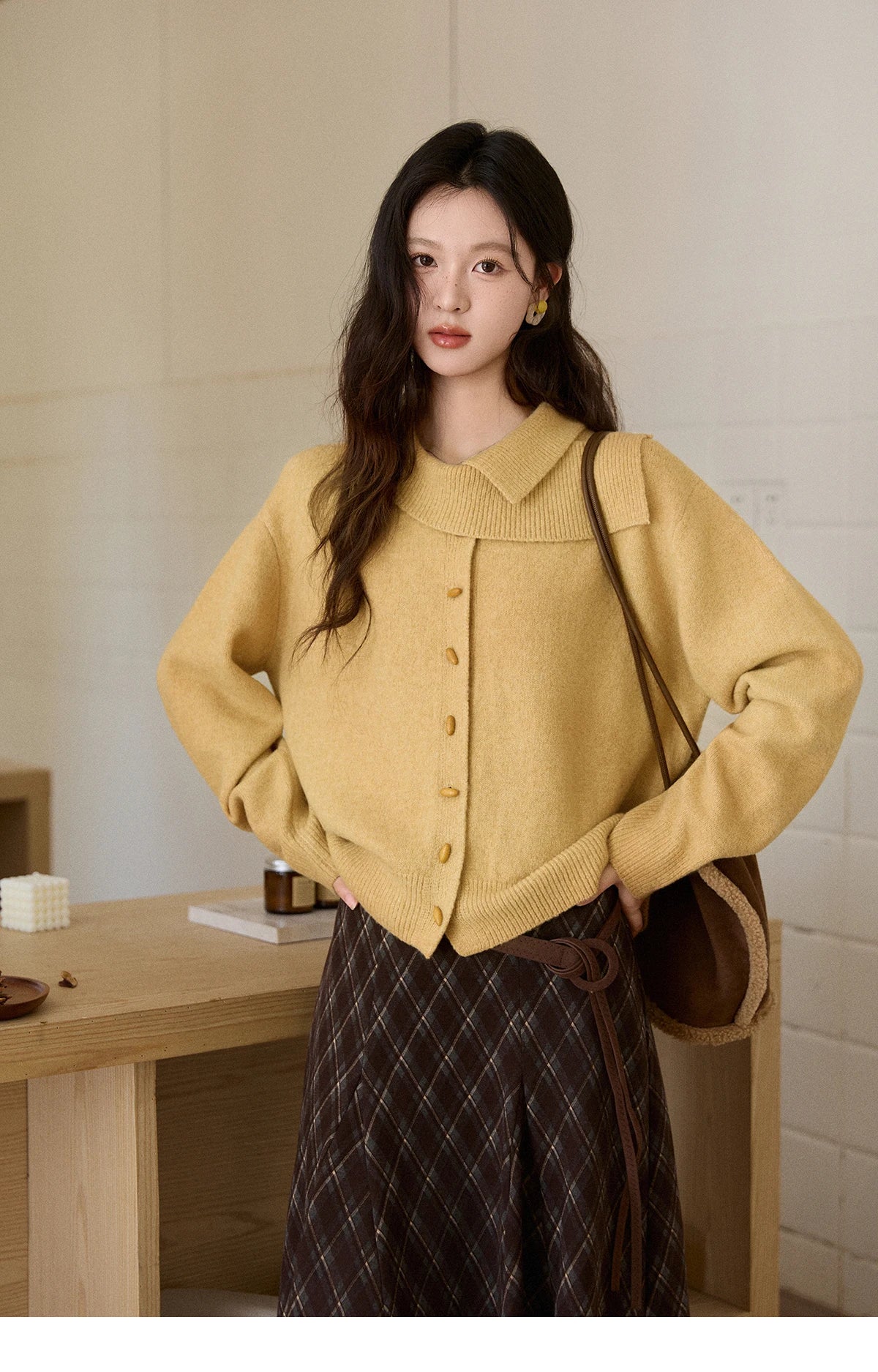 MISHOW Women's Mustard Yellow Knit Cardigan 2026 Spring Asymmetric Collar Dropped Sleeves Tops Casual Loose Sweater MXE93Z2936