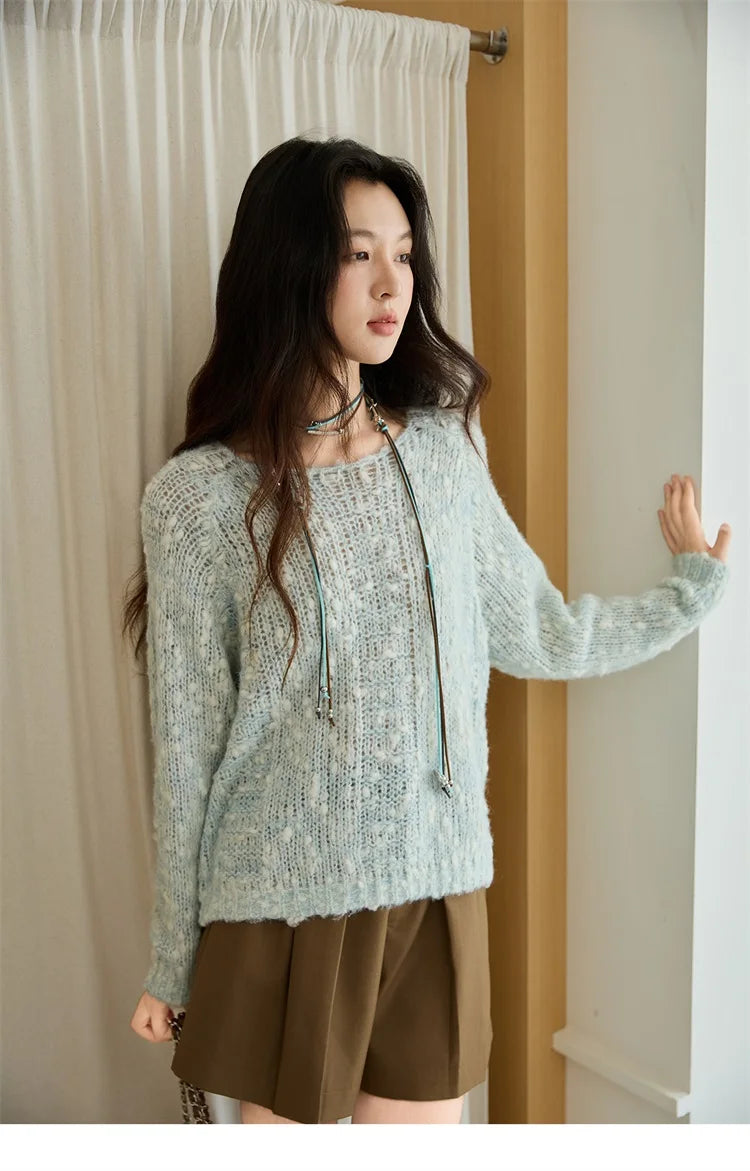 MISHOW Scoop Neck Loose Sweater 2025 Autumn Raglan Sleeve Casual Knitted Top Hollow-out Wool Blend Soft Warm Sweaters MXE46Z2565