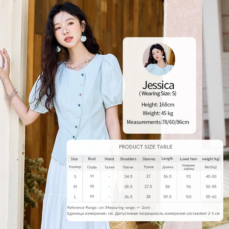 MISHOW Bubble Sleeves Blouses for Women Summer 2025 Irregular Placket Tops Rainbow Button Solid Blouse Office Lady MXE34X1782