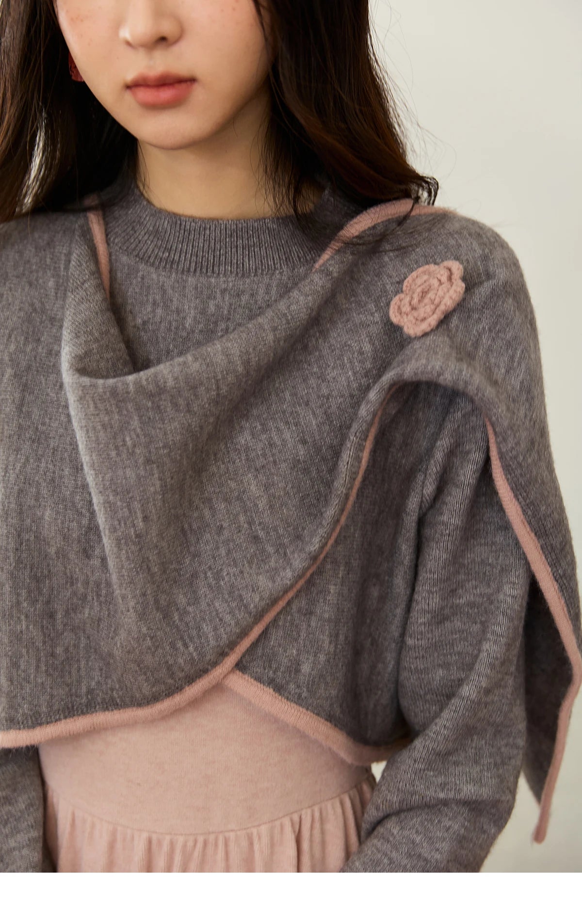 MISHOW Women's Knitted Suit 2025 Autumn Sweet Style Irregular Round Neck Top Pink Suspender Dress Slim Two-piece SuitMXE49T1397