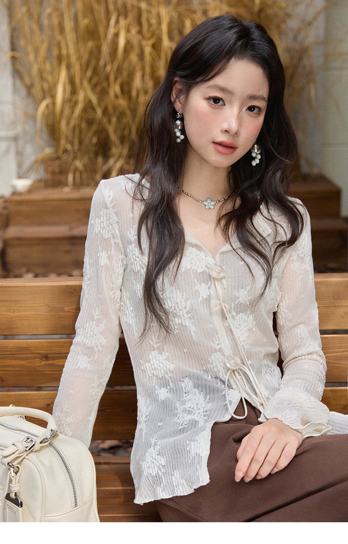 MISHOW White Shirt Women 2025 Autumn New French Romantic Sexy Slim Flared Sleeves Top Commute Luxury Lace Shirt MXE49X2511