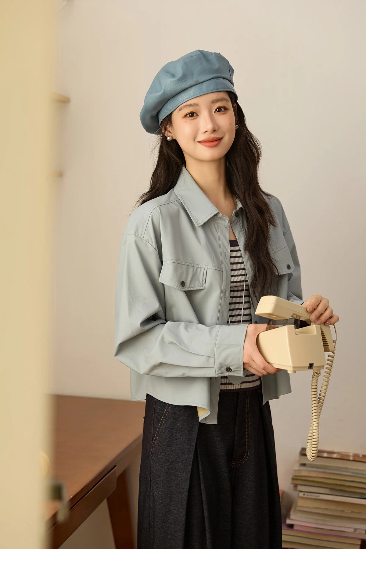 MISHOW Women's Two-Piece Set 2025 Autumn Vintage Striped Vest Solid Turn Down Collar Jacket Commute with Pendant Sets MXE45T1396