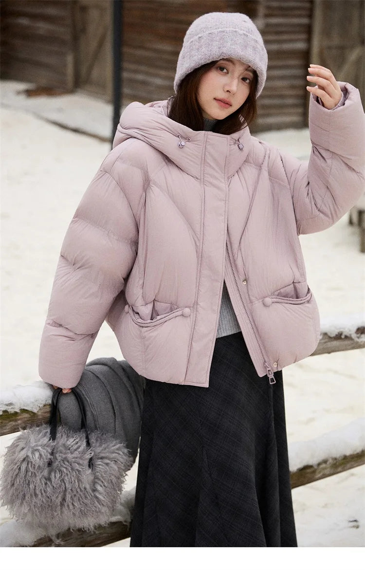 MISHOW Blue Down Coat Women 2025 Winter Fashion Elegant 90% White Duck Down Short Lightweight Puffer Jacket Warm MXE51Y0081