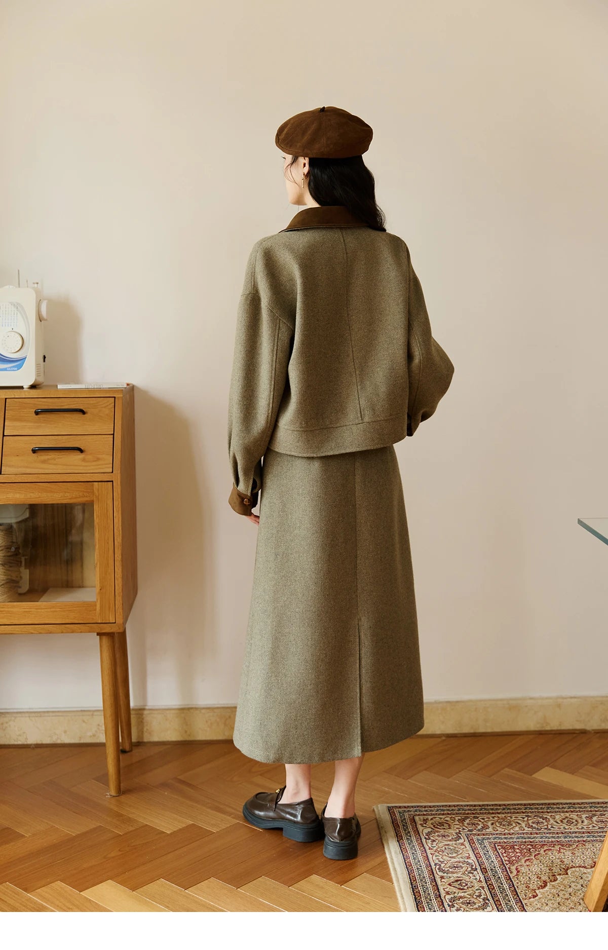 MISHOW Women's Wool A-line Skirt 2025 Autumn Winter Retro Suede Woolen Rear Hem Slit Skirt Versatile Waist Skirts MXE46B2426